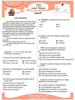 1. sınıf genel tekrar testleri